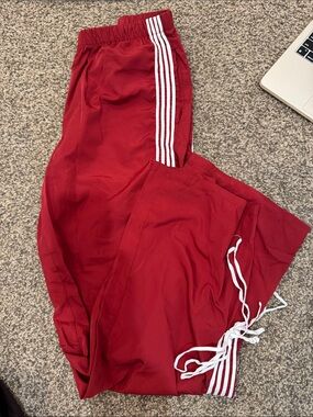 Edikted Red Sweatpants with White Side Stripes